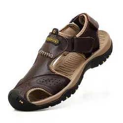 Летние новые стильные сандалии из натуральной кожи с закрытым носком летние мужские кожаные сандалии модная мужская обувь