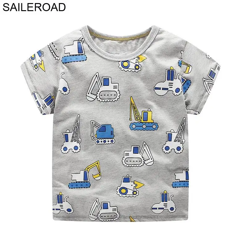SAILEROAD Экскаватор и тали Принт Футболки для детской одежды Лето Новые детские Топы Одежда Детские рубашки Хлопок - Цвет: 6008 same picture