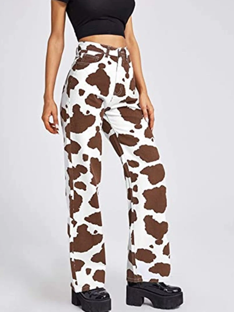 Brown cow print jeans Clearance