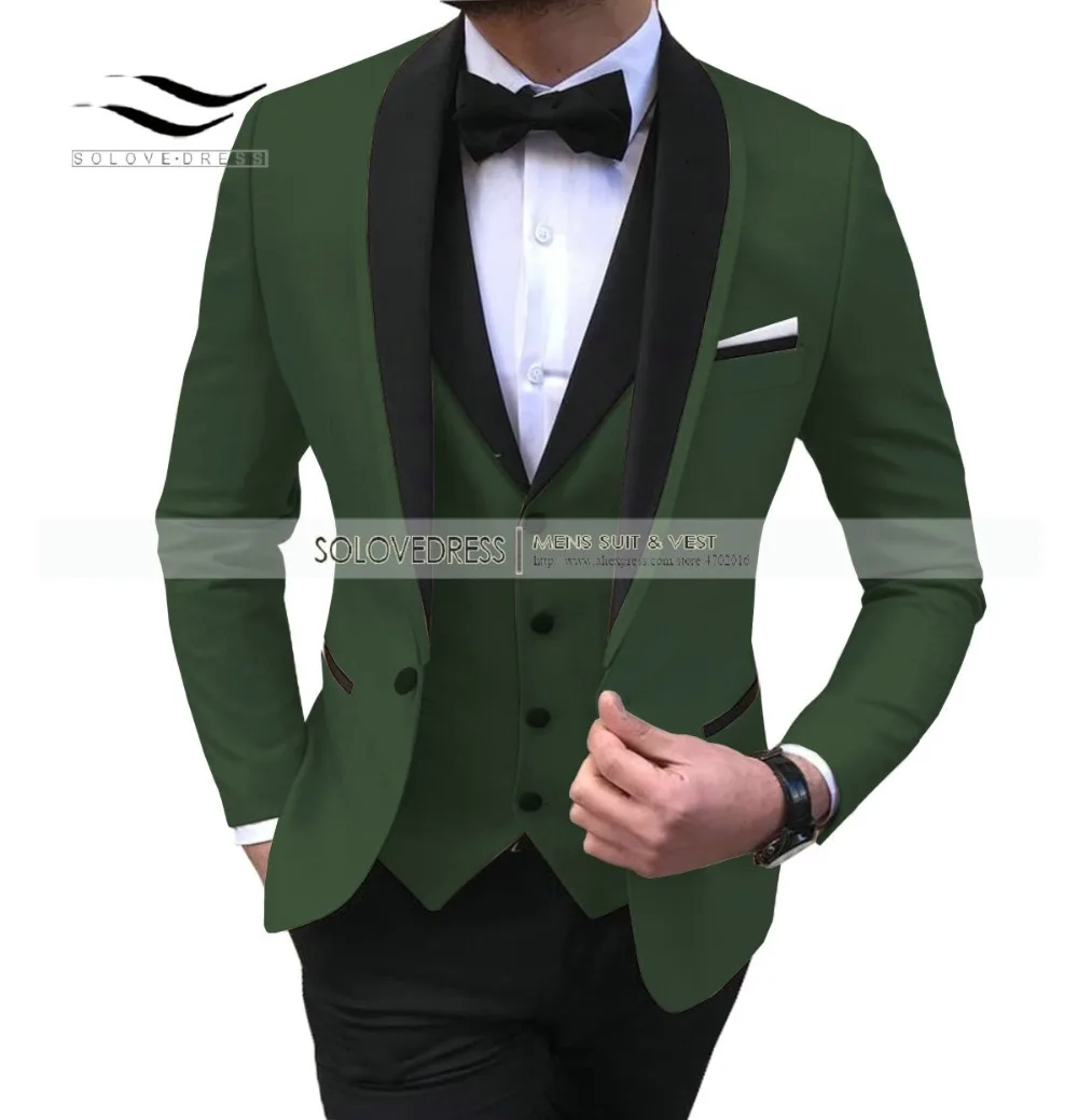Solovedress мужской костюм из 3 предметов, шаль с отворотом, смокинг, костюмы, шаль с отворотом на одной пуговице, смокинг, пиджак, жилет, брюки, ужин, свадьба