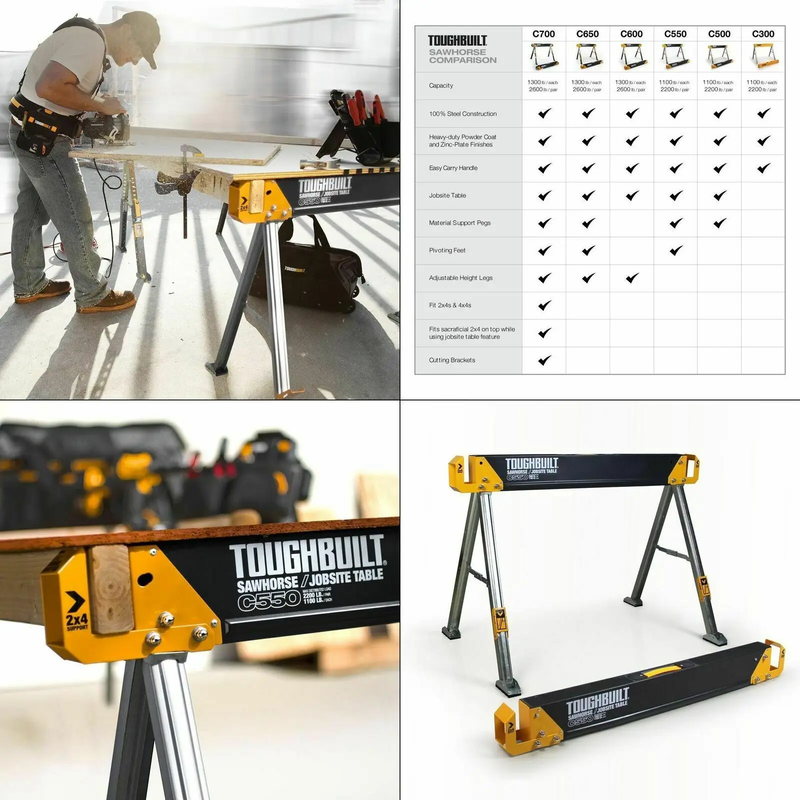 Закаленная сталь Sawhorse и Jobsite стол Регулируемая Складная пила лошадь TB-C550 |