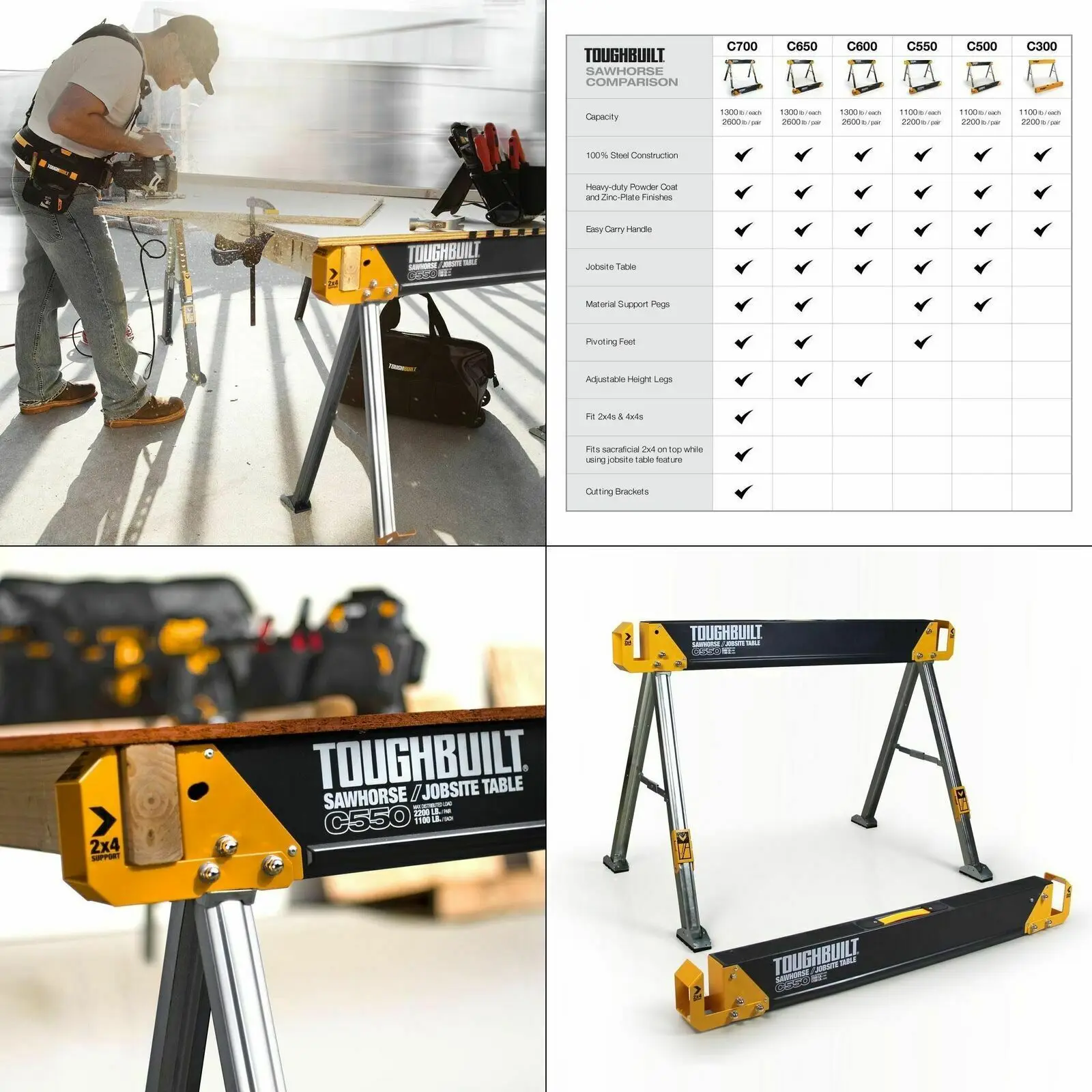 TOUGHBUILT Sawhorse Jobsite Table Adjustable Height Steel Corrosion Resistance for sale online