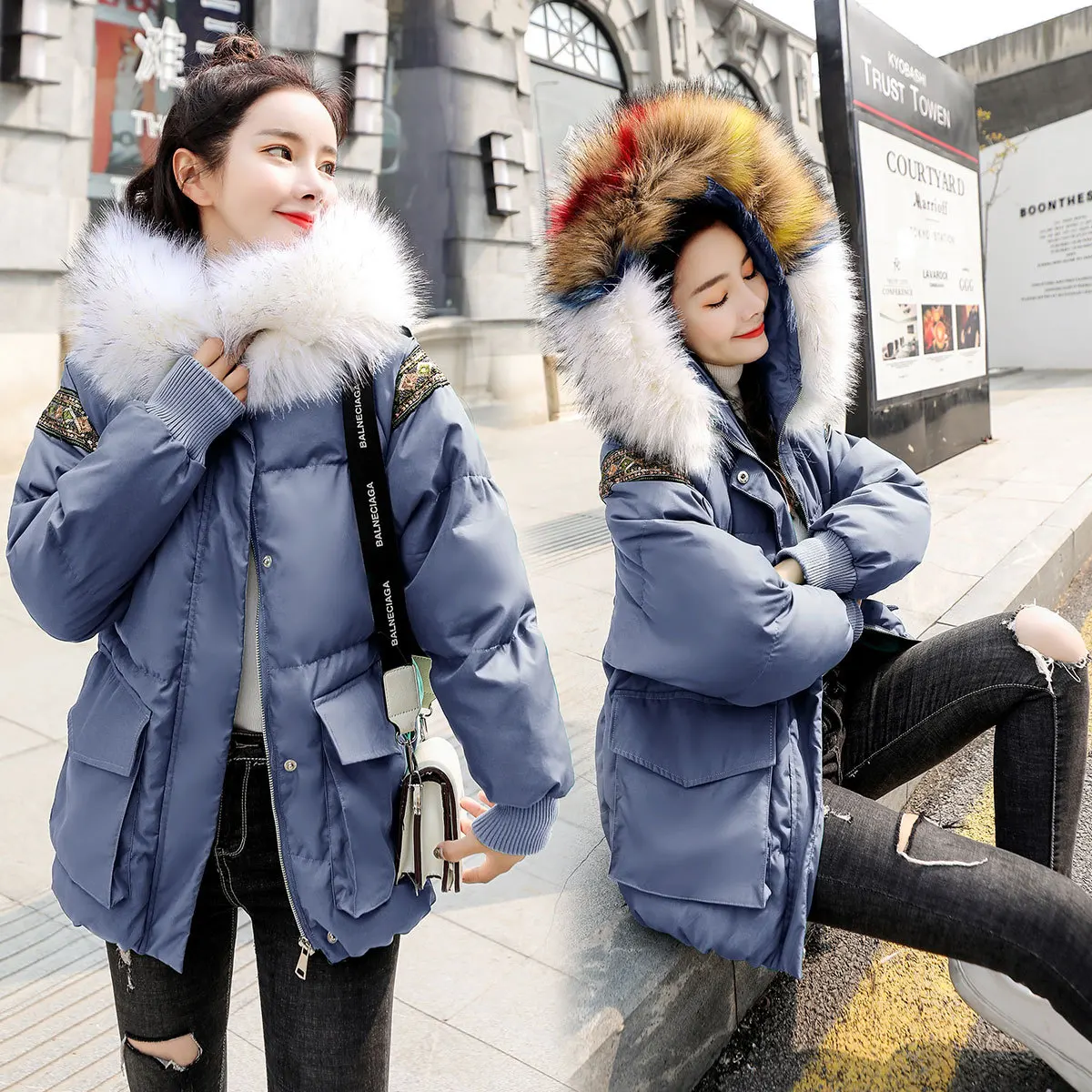 

Cotton Coat Hooded Zipper 2018 Winter Long Sleeve Short Straight-Cut Trend Loose Fashion