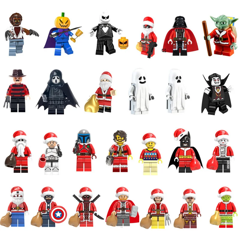 

Christmas Halloween Figures Santa Claus Grinch Joker Deadpool Darth Vader Harley Quinn Mini Legoing Building Blocks Figures
