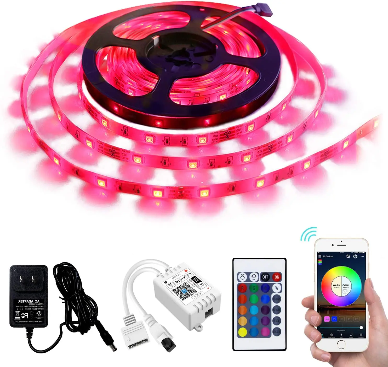 

WiFi Strip Light16.4ft RGB SMD5050 150LEDs IP65 Waterproof with 12V UL Power Supply and Remote Controller,Alexa Google Home Siri