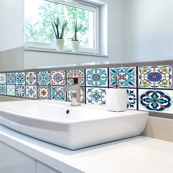 

Arabian style tile stickers Vintage bathroom wallpaper wall stickers Home living room bedroom kitchen floor decoration stickers