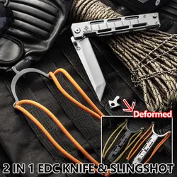 Couteau d'auto défense multifonctionnel EDC 2 en 1, outil de poche, fronde pliante, chasse en plein air, survie d'urgence, sabre tactique 