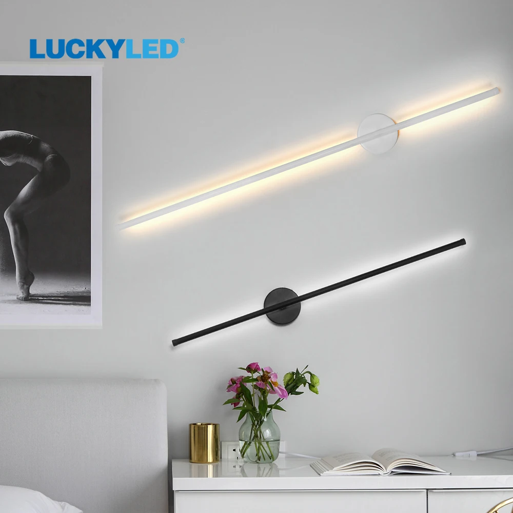 LUCKYLED Simple Led Wall Light Indoor Black White 360° Rotatable Wall Lamp for Living Room Bedroom Bedside Light Wall Sconce