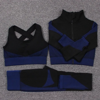 3 Pieces Set Seamless Sport Set Women Running Gym Clothing Tracksuit Sportswear Crop Top Yoga