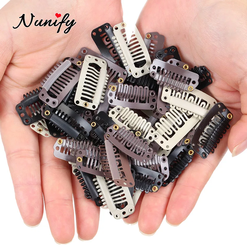 12 PCS 32mm 9-Teeth Hair Extension Clips Snap Metal Clips With Silicone  Back For Clip in Human Hair Extensions Wig Comb Clips