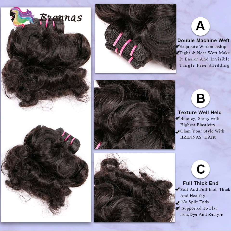 Double Drawn Human Hair Bundles Brazilian Funmi Hair Bouncy Curl 3 Bundles Deal Natural Color Human Weave For Women