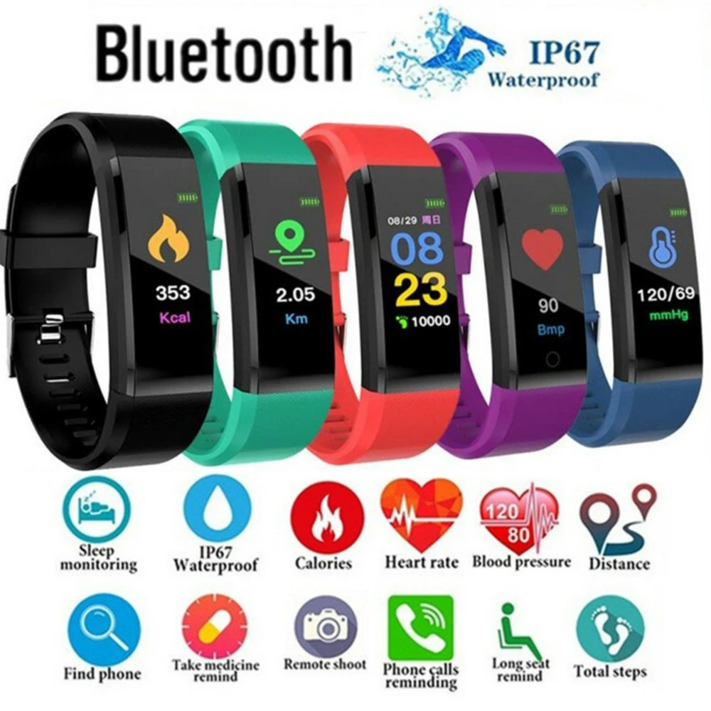 HSXDWD 115 Plus Smart Wristband Bluetooth-compatible Smart Watch Heart Rate Monitor Fitness Tracker Bracelet Waterproof