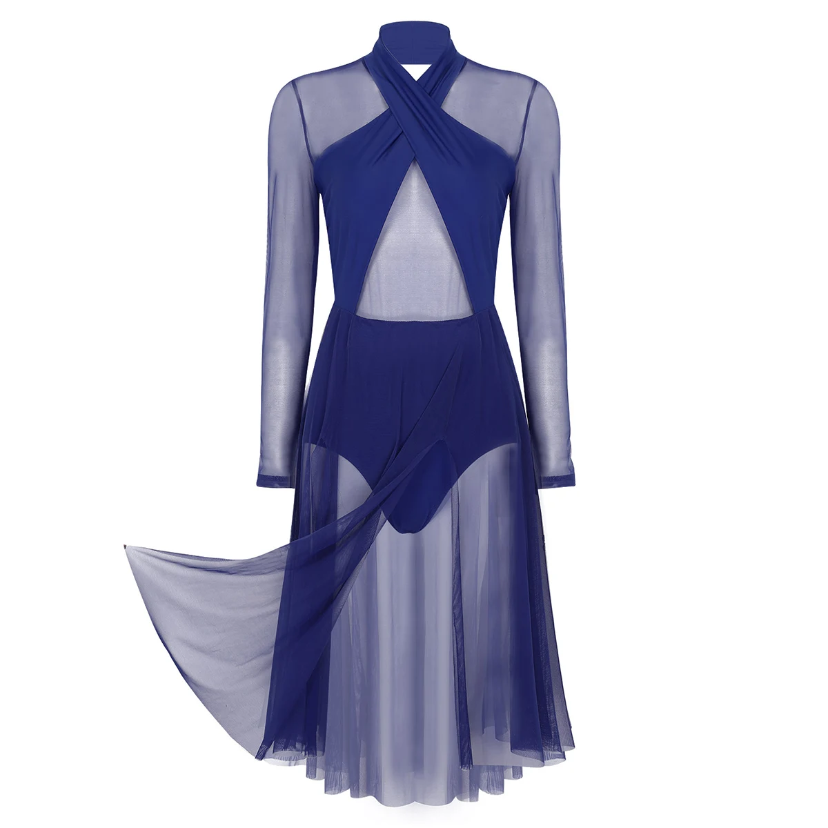 Navy Blue Женские костюмы для взрослых, прозрачный топ из органди трико с лифом, Бальное танцевальное платье для соревнований, лирическая гимнастика, современная танцевальная одежда - Цвет: Navy Blue