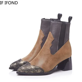 

IF IFOND autumn winter pointed toe Square Heel Chelsea boots Antiskid Outsole Lady Fashion Ankle Boots zipper leather High Heels