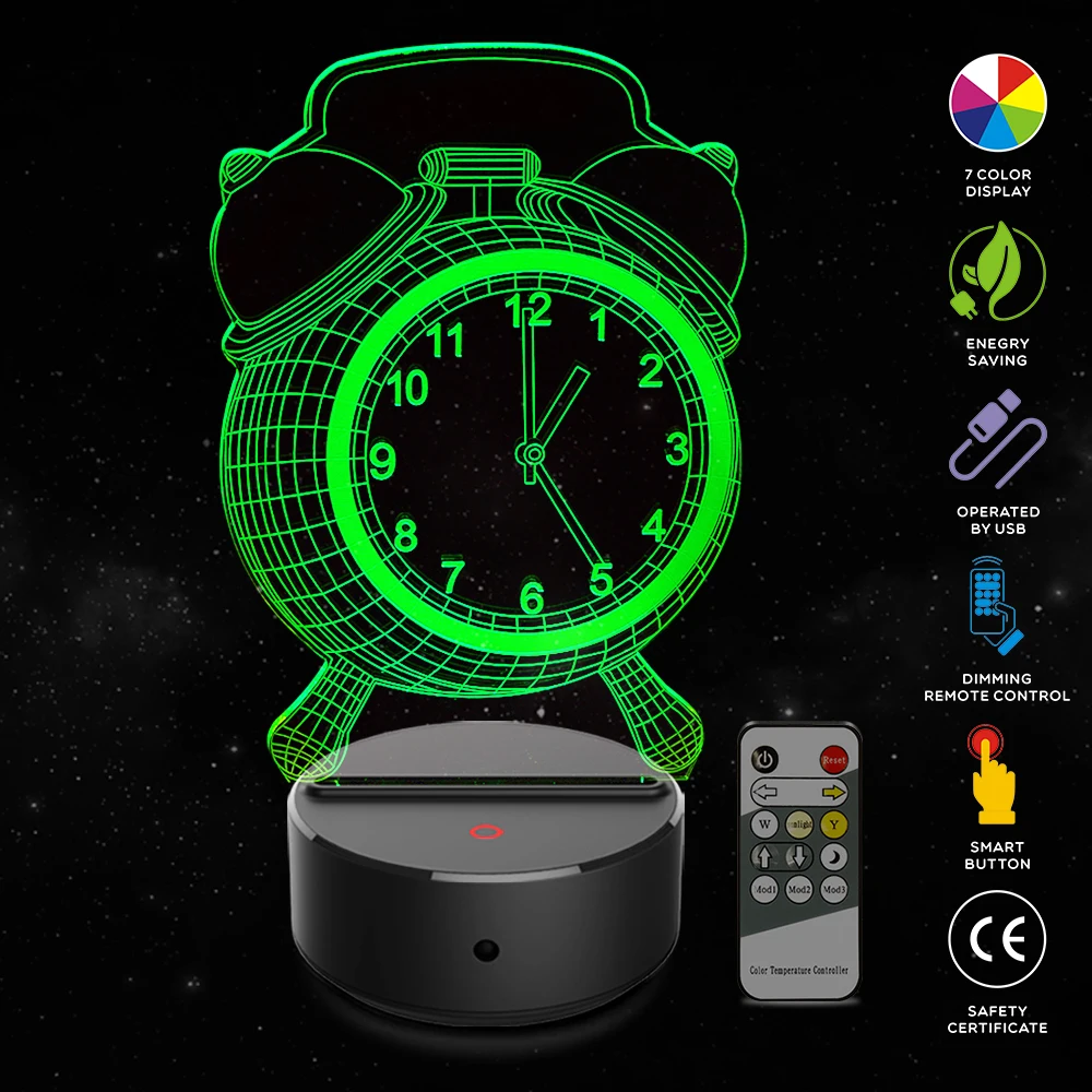 

New Clock Shape 3D Illusion Lamp 7 Color Change Touch Switch LED Night Light Acrylic Desk lamp Atmosphere Lamp Novelty Lighting