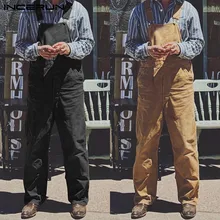 INCERUN, уличная одежда, мужской однотонный комбинезон на подтяжках, повседневный комбинезон-карго, комбинезоны, модные джоггеры, мужские удобные мешковатые комбинезоны