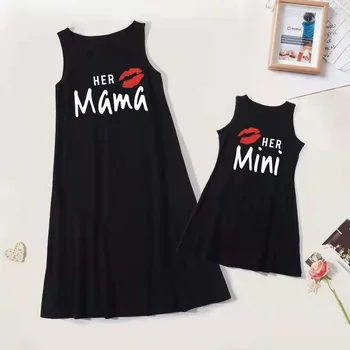 Mama Mini Mother Daughter Matching Dresses Family Set Mom Mum Baby Mommy and Me Clothes Fashion Women Girls Cotton T-shirt Dress 1