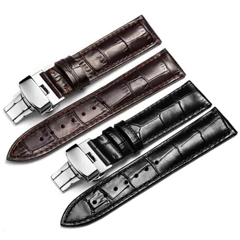 

FUYIJIA luxury top layer cowhide watch band butterfly double button watchbands leather belt 16mm~22mm handmade strap waterproof