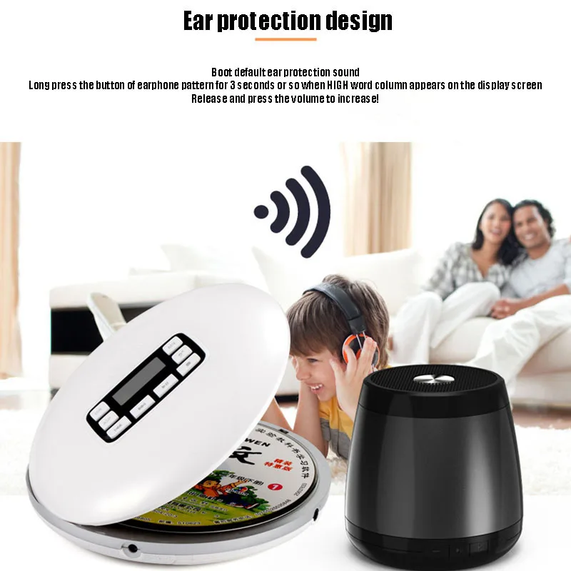Bluetooth стерео, беспроводная, портативная CD-плеер для 3,5 мм AUX аудио с подзаряжаемые светодиодные дисплеи персональный CD музыкальный плеер