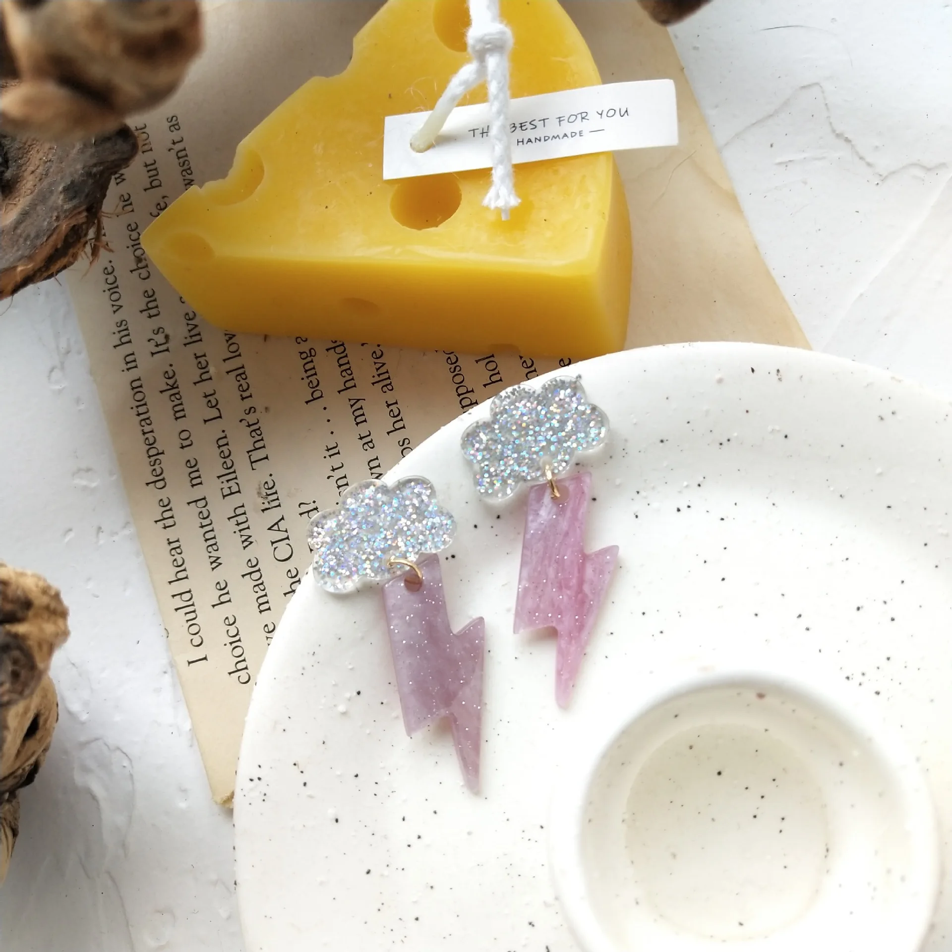 ZiccoWong Shiny Glitter Lightning Cloud Acrylic Stud Earring For Women Gradual Pink Purple Cute Long Pendant Earstud | Украшения и
