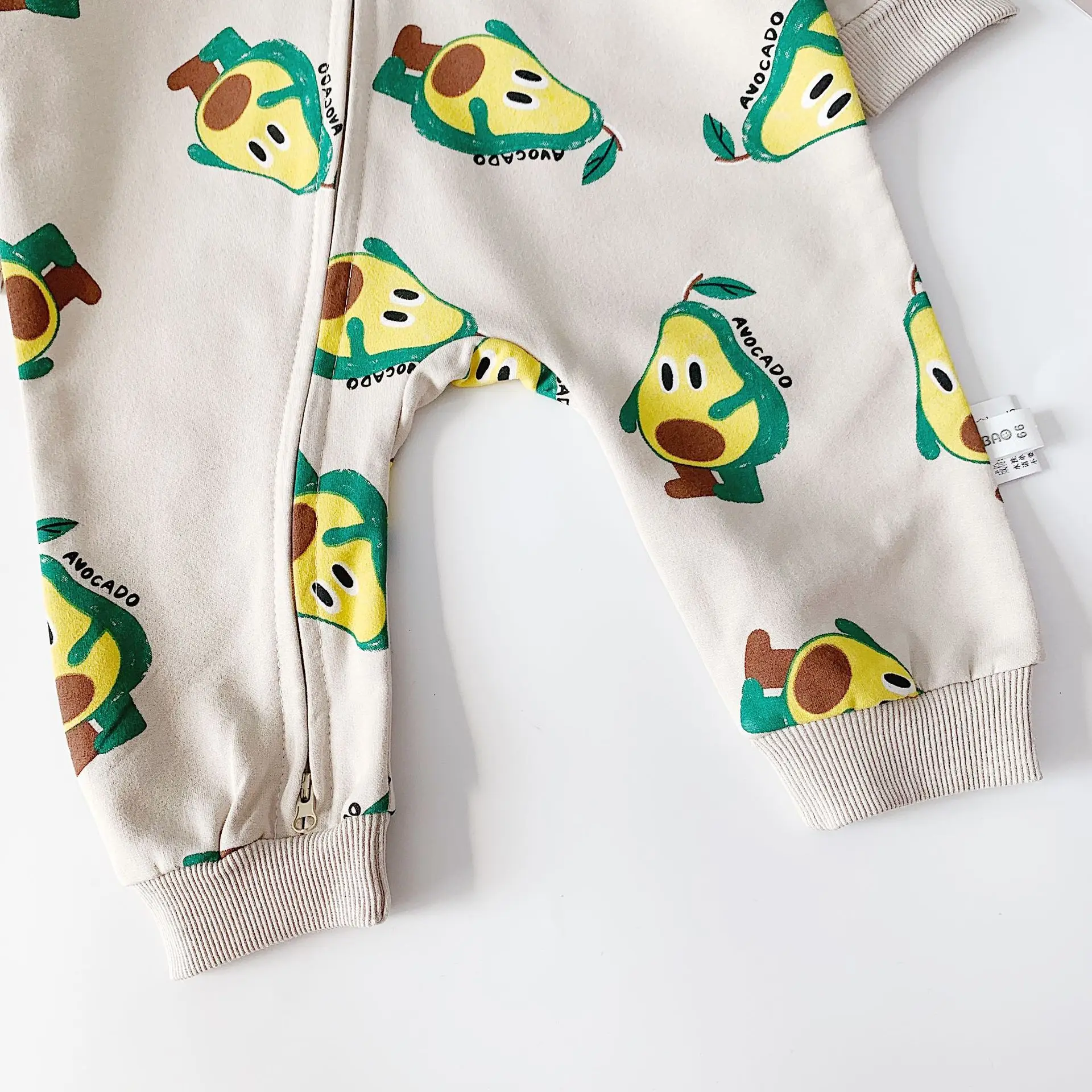 Autumn infant kids cute avocado printing hooded rompers baby boys girls cotton zipper long sleeve jumpsuits