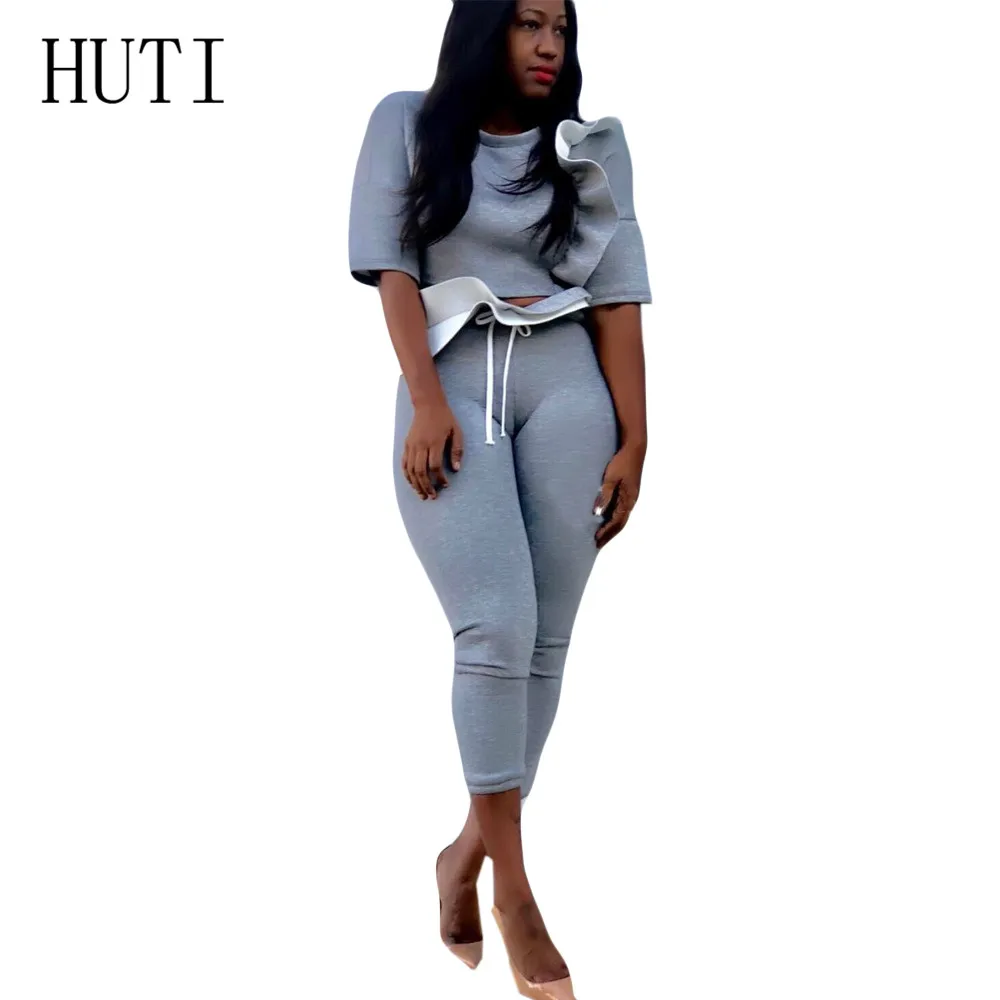 

HUTI Two Pieces Sets Bodycon Ruffles Jumpsuits Elegant Women Rompers Summer Combishort High Waist Casual Overalls Playsuits