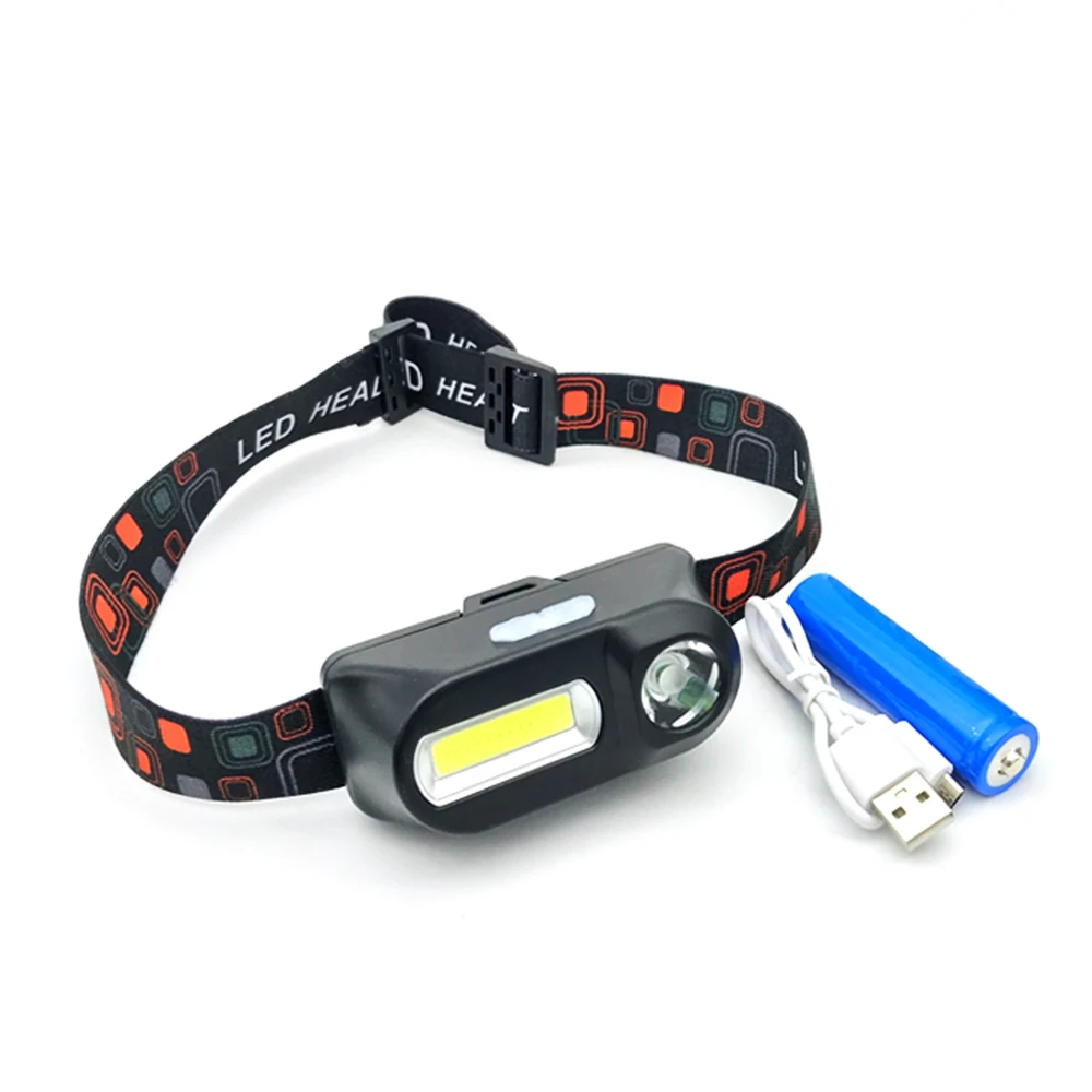 Открытый Кемпинг портативный мини+ COB светодиодный налобный фонарь USB зарядка рыболовные фары фонарик - Испускаемый цвет: With Battery