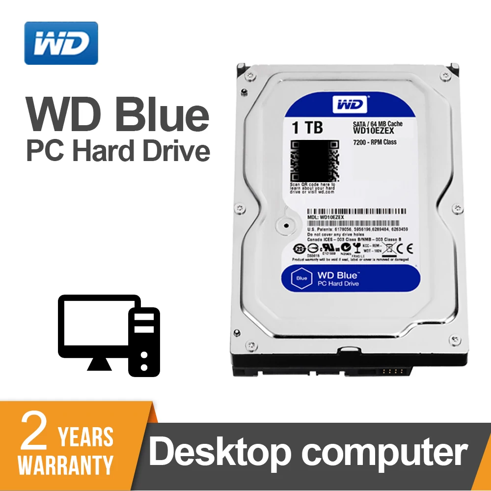 Disco duro para ordenadores de sobremesa de 1 TB azul WD Blue 7200 rpm, SATA a 6 Gb/s, 64 MB de caché, 3,5
