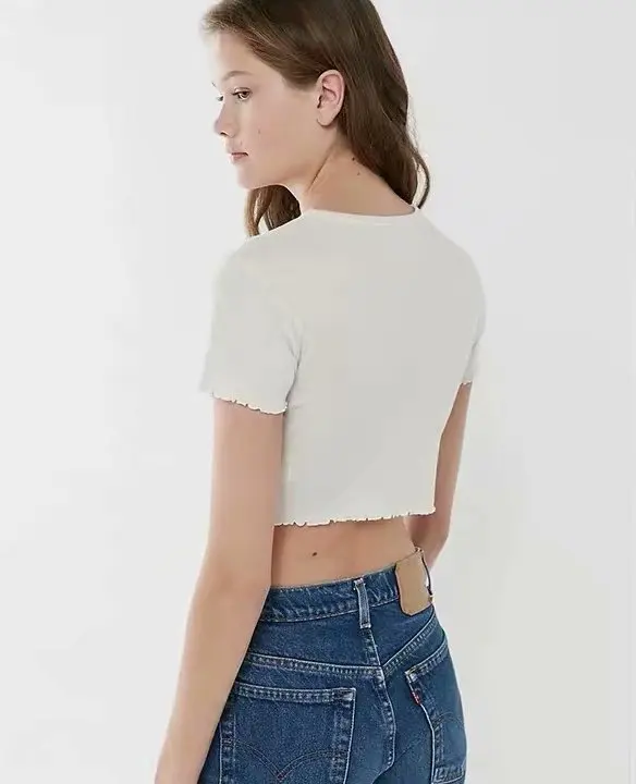 Linjiashop Tarot Card Short Sleeve Cropped Lettuce Hem Sexy Summer T-shirt for Girls O-Neck Graphic Tees Pullovers