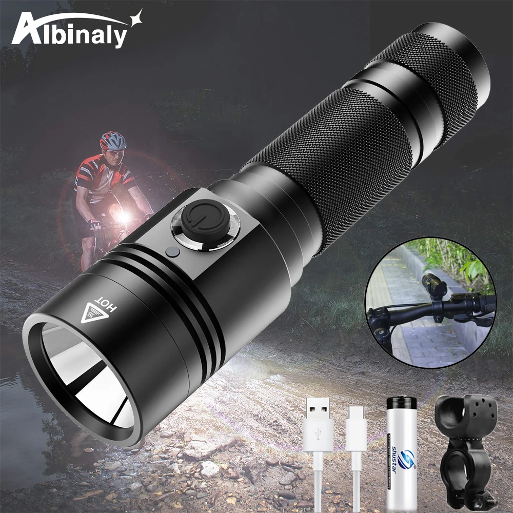 

USB rechargeable LED Bicycle light 4 lighting mode super bright flashlight use 18650 battery for night riding, camping, etc.