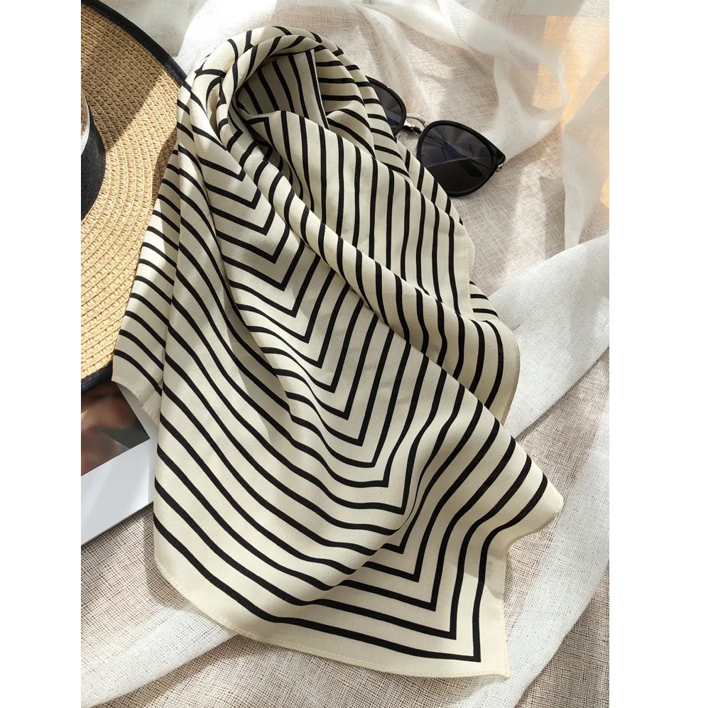 Шелковый шарф шейный платок женский Дамский супер модный полосатый принт квадратные шарфы головные аксессуары для волос 57x57 см
