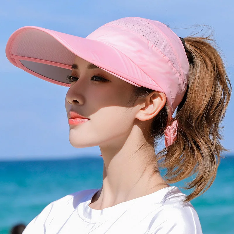 Retractable Women Sun Visor Summer Sun Hat Unisex UV Hat Cap Beach Headwear New Wide Brim Beach Adjustable UV Protect