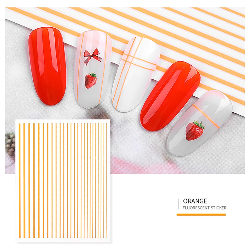 1 лист 3D ногтей стикер полосы ленты флуоресцентные цветные наклейки для ногтей клейкая лента для дизайна ногтей наклейки - Цвет: orange