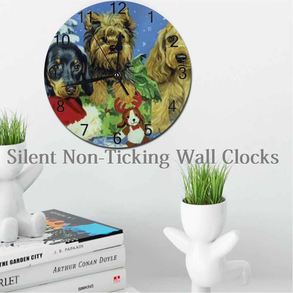 Cute Dogs 10inch Round Wall Clocks Digital Dial Mute Silent Battery Operated Kitchen Clock Living Home Decor | Дом и сад