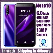 Смартфон Note10, 6,0 дюйма, 4 + 64 ГБ, 4 ядра, 13 МП, android, GPS, Wi-Fi