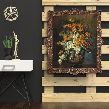 

European style big picture frame baroque relief porch hanging wall frame French art bronze gold antique oil painting frame