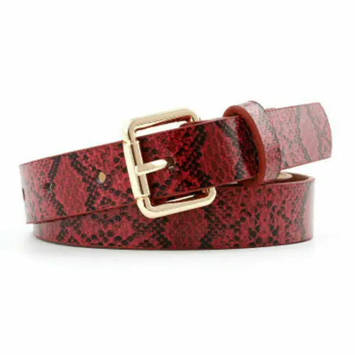 Women's Faux Leather Belt Snake Skin Printed Belts For Women Fashion Casual Gold Metal Square Pin Buckle Waistband leather waist belt Belts