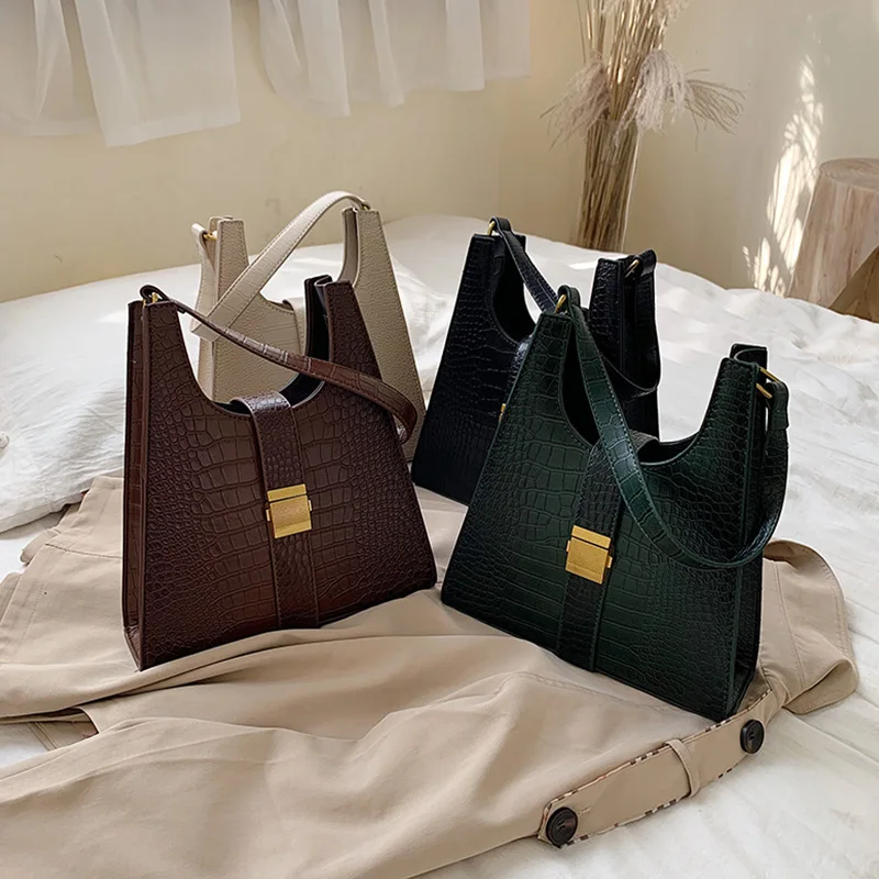 Retro Crocodile Pattern Women Shoulder Bags High Quality Pu Women Handbags Simple Designer Solid Totes Female Hand Bag New