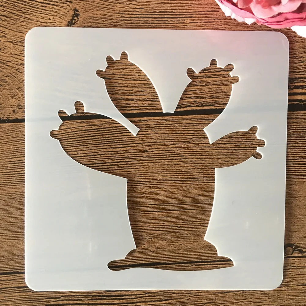 8 개/대 15cm 선인장 즙이 많은 식물 DIY 레이어링 스텐실 벽화 스크랩북 색칠 엠보싱 앨범 장식 템플릿