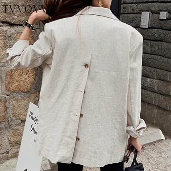

TVVOVVIN 2020 Fashion Autumn Women Blazers And Jackets Work Office Lady Suit Slim Business Solid Color Linen Coat ALMR