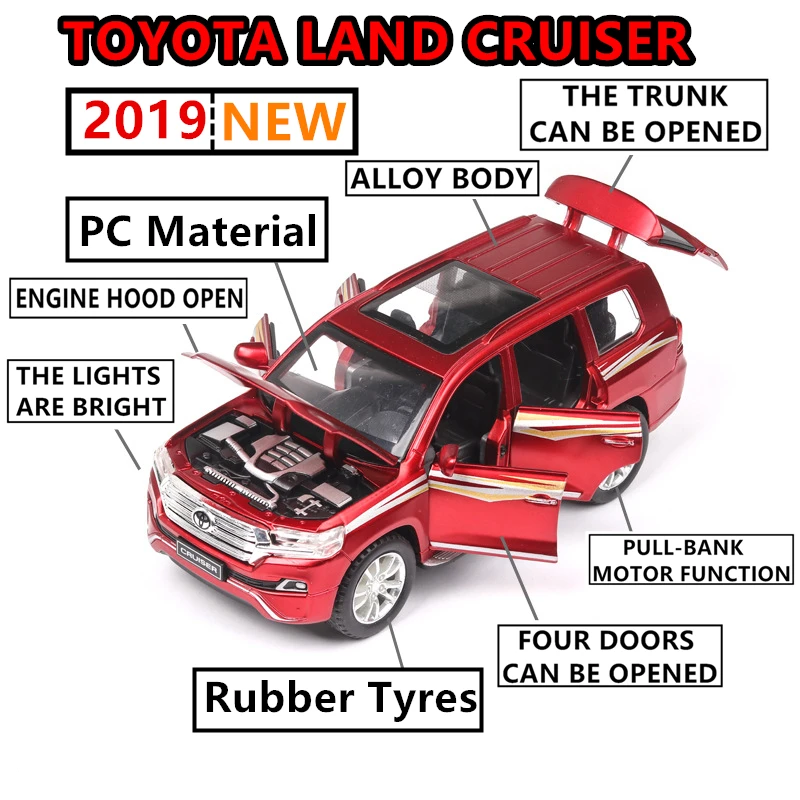 1:32 Toyota Land Cruiser 6 открыть дверь со звуком светильник детская брелок для автомобильных ключей, Модель Коллекция подарков отводной автомобиль
