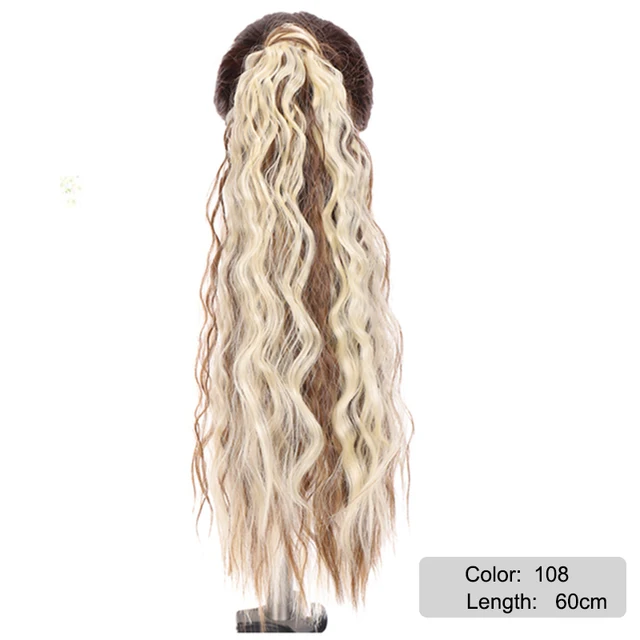 DIANQI Synthetic Corn Wavy Long Curly Ponytail Hairpiece Wrap on Clip Hair Extensions Black Pony Hair 108