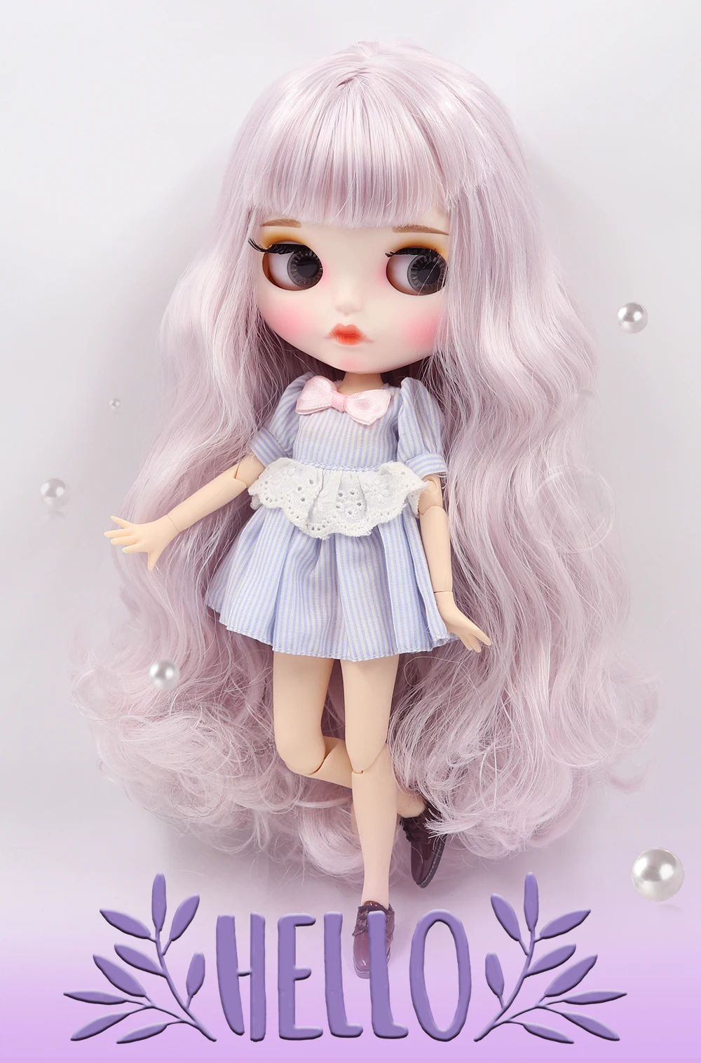 Neo Blythe Doll with Purple Hair, White Skin, Matte Pouty Face & Custom Jointed Body 1