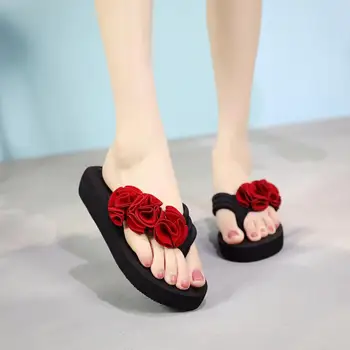 

Summer New Fashion Women's Flower Clip Toe Flip Flops Non-Slip Wedges Beach Slippers Ladies Platform Shoes Woman Slides 2020 New