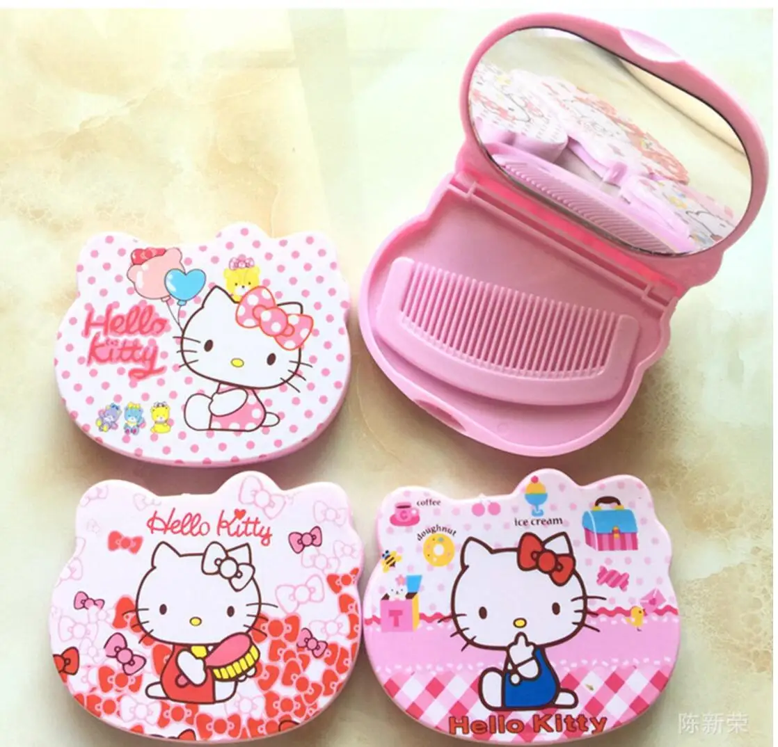 Wholesale 10 Pcs Cartoon KT Home Handheld Makeup Mirror With Hair Comb