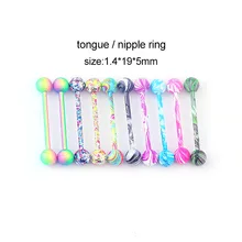 Wish Hot Selling 10-Color Water Baking Varnish Tongue Stud Nipple Ring Stainless Steel Body Piercing Jewelry