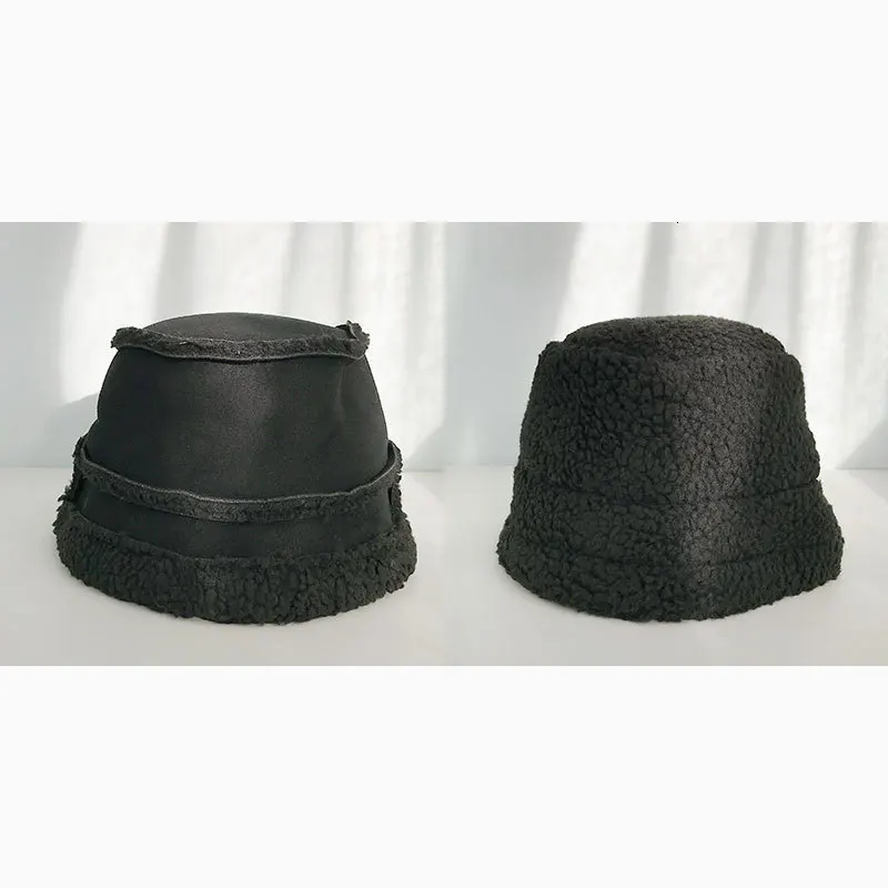 panel Suede Black Женская шапка-ведро в японском стиле из искусственного кашемира, мягкая теплая Двусторонняя Лоскутная Женская шапка в рыбацком стиле, личная Оригинальная шапка - Цвет: panel Suede Black