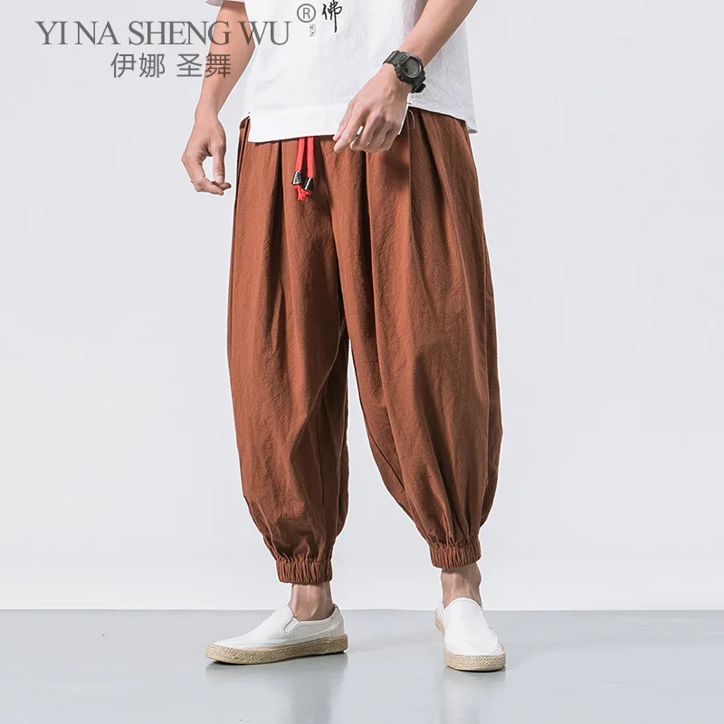 Summer Style Harem Pants Men Chinese Style Casual Loose Cotton Linen Japanese Kimono Sweatpants Jogger Pants Streetwear Trousers
