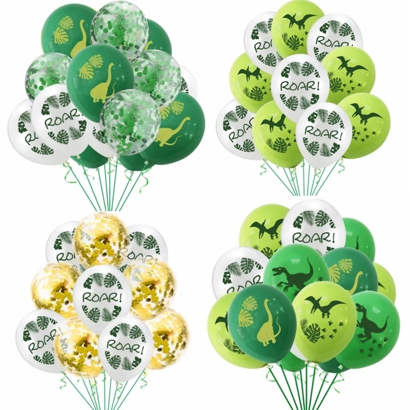 10pcs 12inch Dino Brown Leaf Confetti Balloons Dinosaur Jungle Wild Animal Party ROAR Latex Balloons Kids Birthday Party Supplie