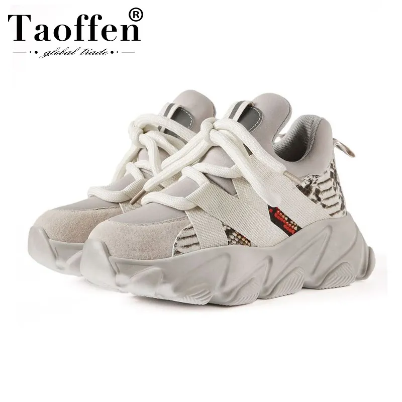 Taoffen/женские кроссовки из натуральной кожи с узором змеиной кожи; модная повседневная обувь на платформе; женские уличные кроссовки со шнуровкой; Размеры 35-42